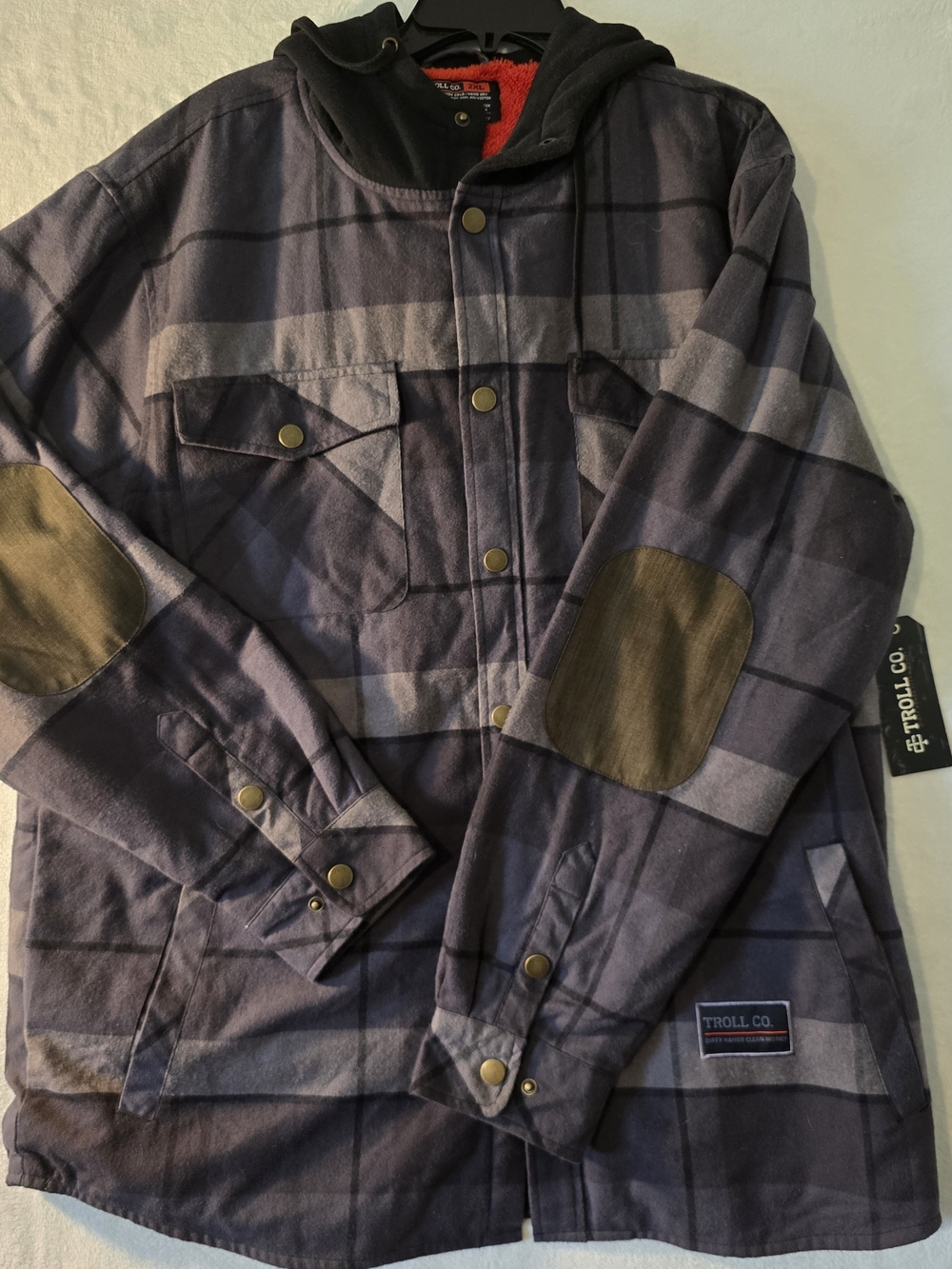 Troll Company Lined Flannel Snap Up Hoodie 2xl NWT